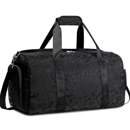 Jumpopack Dance Bag for Girls Duffle Bag Girls Overnight Bags Sleepover Gym Gymnastics Bags with Shoe Compartment and Wet Pocket,Leopard Shape - color: Leopard Black
