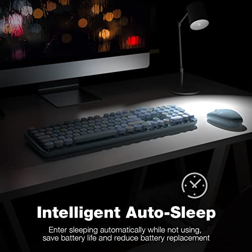 MOFII Wireless Keyboard and Mouse Combo, Retro Keyboard with Round Keycaps, 2.4GHz Dropout-Free Connection, Cute Wireless Mouse for PC/Laptop/Mac/Windows XP/7/8/10 (Blue-Colorful) - color: Blue Colorful-B