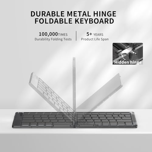 Foldable & Folding Wireless Keyboard Set Combo for iPad, Transparent Bluetooth Typepad & Mouse, Compatible with iOS, Windows, Android, Smartphones, Laptops, etc.