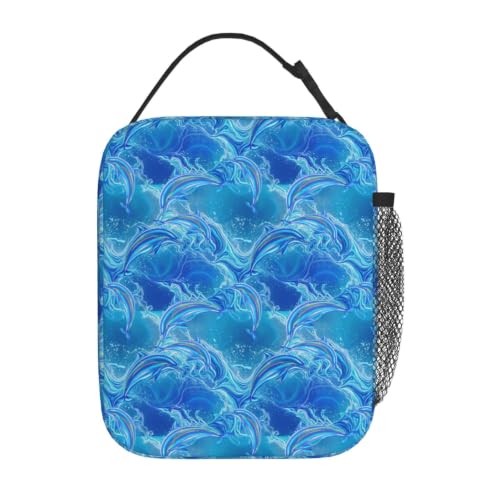 Blue Dolphin Waves Ocean Lunch Bag 10In | Insulated Lunch Box Reusable Tote Bag For Picnic Office For Women Men - color: Style 4