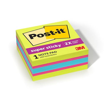 Post-it Super Sticky Notes Cube, 3 x 3 in, Supernova Neons, 1 Pad | School Supplies and Oﬃce Supplies, 2X the Sticking Power - size: 3" x 3"