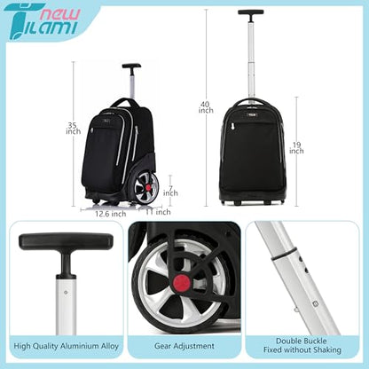 NEW TILAMI 19 inch Rolling Backpack Teens Rolling Backpack Cute Wheeled Laptop Backpack Bookbag Roller Travel Bag College, Black - color: Black