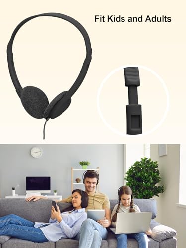 25 Pack Headphones Bulk for School Wired Student Earphones for Classroom with Adjustable Headband On-Ear Class Set Headsets Individually Packed（Black）