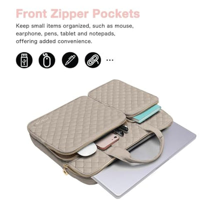 MOSISO 360 Protective Laptop Case 13.3 inch, 13-13.3 inch Laptop Sleeve Compatible with MacBook Air/Pro 13/Pro 14,HP Dell ASUS Lenovo, Square Quilted Bag Cover with 2 Pockets&Handle&Belt, Taupe Brown - color: Taupe Brown, size: 13.3 inch