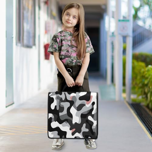 Black and White Camouflage Zipper Binder 3 Ring with Shoulder Strap and Handle Multiple Pockets Expanding File Folder Organizer