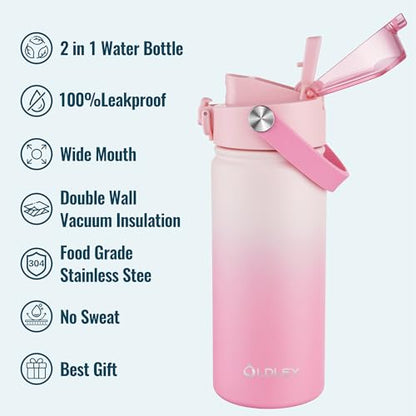 OLDLEY 18oz Insulated Water Bottle with 2-in-1 Straw & Chug Lid, Leakproof Stainless Steel Bottle, Cup Holder Friendly Vacuum Water Bottle for Travel, and School,Blush Ombre - color: Blush Ombre