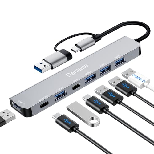 USB C Hub USB Hub 3.0 for Laptop, Upgrade 7 in 2 USB Splitter with USB-C & Multiport USB A Port Extender, USBC USB2.0 Dongle for PC/Computer/Laptop, Type C Mac/MacBook/Air/Pro/iPad/Tablet - size: 7-IN-2