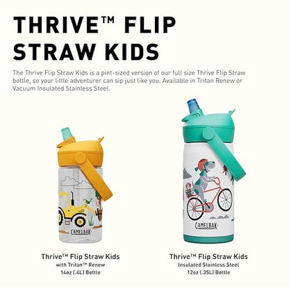 CamelBak Thrive Flip Straw Kids Insulated Stainless Steel Water Bottle with Bite Valve, Spill Resistant Easy Sip Design for School and Play, 12oz, Ocean Life - color: Ocean Life