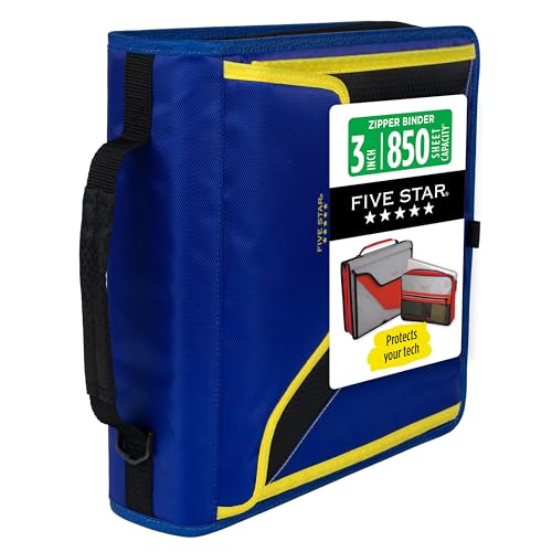 Five Star Zipper Binder, 3-Inch D-Ring Case Binder, 850-Sheet Capacity, Multiple Pockets, Front 5-Tab Expanding File, Removable Padded Case and Shoulder Strap, Cosmic Blast (292960M) - color: Cosmic Blast, size: 3 Inch