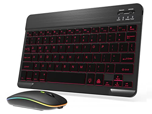 Backlit Bluetooth Keyboard and Mouse Combo for iPad Air Pro Mini Tablet iPhone Android Samsung Smartphone Cell Phone Rechargeable Ultra Slim Compact Wireless Keyboard Mouse iPadOS 13 & Above (Black)