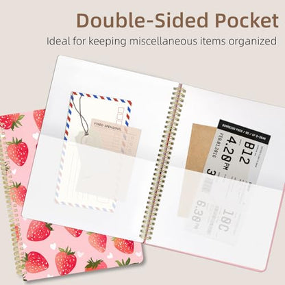 Cute Spiral Notebook journal A4 Aesthetic Pretty Design for Women Girls Kawaii with Pocket, 8.5 x 11 inch, Graph, Strawberry - color: Strawberry, style: Graph