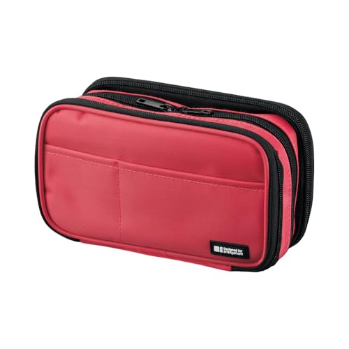 LIHIT LAB Large Capacity Triple Zipper Pencil Case For School Office College, Big Capacity 8 Compartments Pencil Bag Holder Adults Teen Boys Girls, Travel Cosmetics Storage, Coral (A7556-103) - color: Coral, size: 1 Count (Pack of 1), style: Triple: 7.9 X