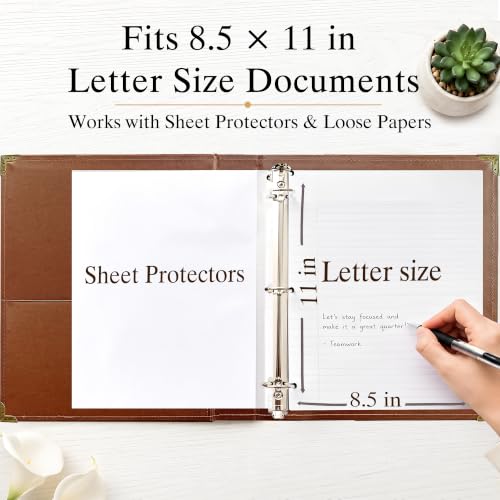 Oversized 1 Inch D-Ring 3 Ring Binder, Faux Leather, Coffee | Faux leather inside and out; fits 8.5 x 11 paper, sheet protectors, dividers, recipes, certificates, and files. - color: Coffee, size: 1 Inch