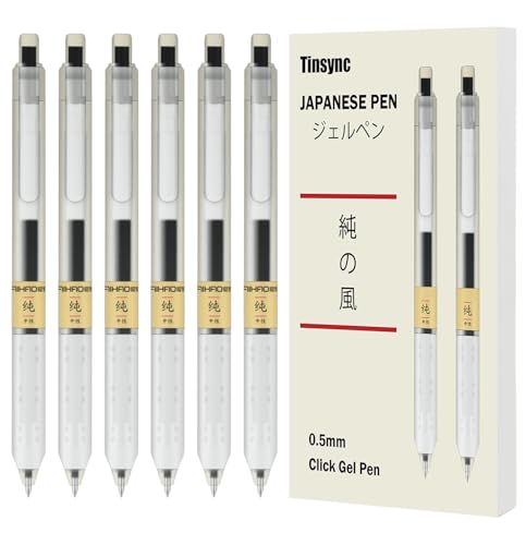 6 Pcs Japanese Pens Stationery, 0.5mm Retractable Gel Pens Fine Point (Black)