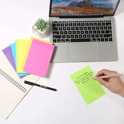 Mr. Pen- Lined Sticky Notes, 4" x 6", 6 Pads, 45 Sheets/Pad | Sticky Notes with Lines, Ruled Post Stickies, Memo Pads, Self-Stick Note Pad for Office, School, Home, Study - color: Vibrant, size: 4 x 6 inches, 6 Pads