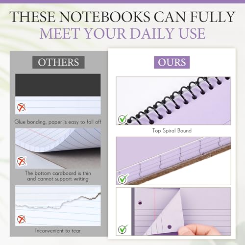 MotiMind 10 Pack 8.5" x 11" Top Spiral Notebook with 3 Hole Punched Legal Pads College Ruled Notepad 50 Sheets Hard Cardboard Paper Wirebound Notepad for Office School Business(Green, Blue, Purple) - color: Green, Blue, Purple