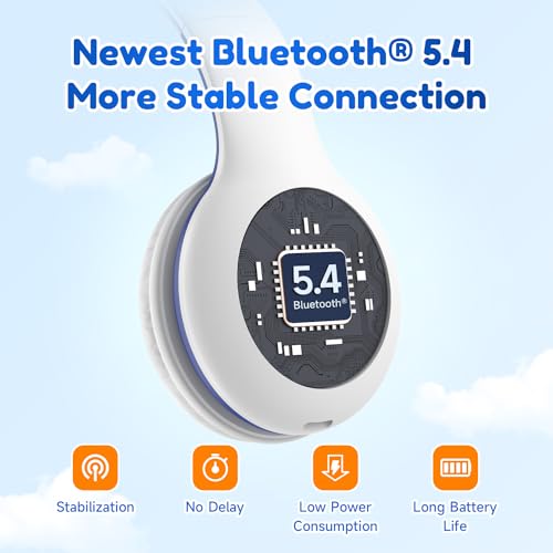 EarFun K2 Kids Bluetooth Headphones, Kids Headphones with Volume Limited, 40H Playtime, Built-in Mic, Stereo Sound, Foldable Over-Ear Headphone for School/Travel/iPad/Tablet, White - color: White