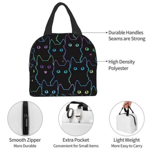 Nerxy Cat Lunch Bag Cute Leakproof Cooler Lunch Box Colorful Cat Silhouettes Insulated Meal Tote Kit Lunch Containers For School Office Picnic For Kids Adults Children,8.5x8x5 In(catLB230406) - color: catLB230406