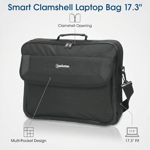 MANHATTAN Laptop Shoulder Bag Carrying Case – Slim Briefcase Style, Clamshell Opening, Padded Compartments–3 Yr Mfg Warranty - size: 15.6 Inch