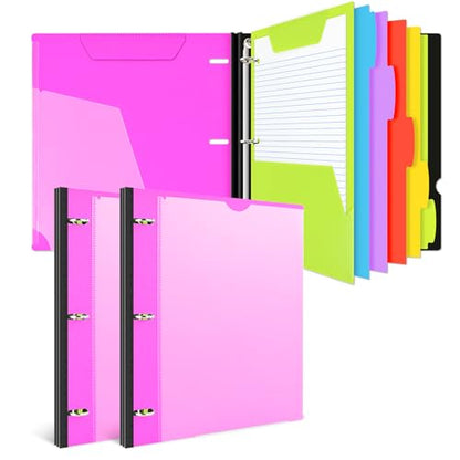 INFUN All-in-one Telescoping Binder Notebook- 2PCS, Refillable 3 Ring Notebook Binder with 1 Plastic Movable Pocket Folder,5 Plastic Subject dividers and Graph Paper and College Ruled Paper- Pink - color: Pink, size: 2 PCS