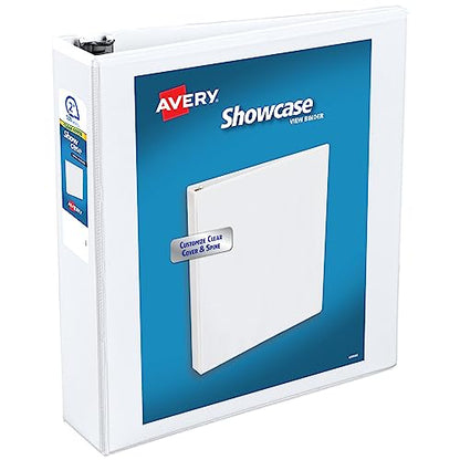 Avery Showcase Standard View 3 Ring Binder, 2" Slant Rings, 530-Sheet Capacity, 2.8 Inch Wide Spine, 1 White Binder, Ideal for Lightweight Organization and Occasional Referencing (19701) - size: 2"