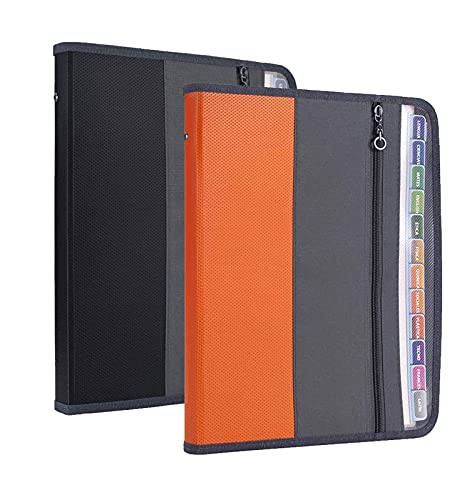 NAFY Expanding File Folders, 2Pack 13 Pockets Document Organizer with Zipper, A4 Letter Size Portable Accordion Expanding File Folders with Multicolor Labels for Office School Supplies (Black+Orange) - color: Black+orange