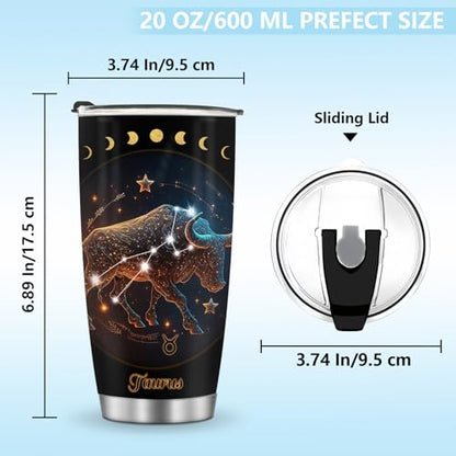 Horoscope Taurus 20oz Insulated Tumblers Mug Cup Gifts for Birthday Boys Girls Men Women Son Daughter Travel Essentials Accessories Must Have Cold Iced 20oz - color: Taurus-652