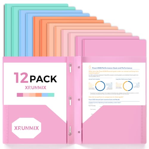Two-Pocket-Folders with 3 Prongs, Letter Size Plastic Folders with Pockets and Prongs, Poly Plastic Folders for Office & School. 6 Pastel Colors (Assorted Colors - 12 Packs) - color: Assorted Colors - 12 Packs