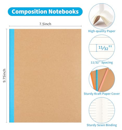 48 Pack Lined Notebook Journals Bulk, 7-1/2" x 9-3/4", Wide Ruled Paper, 30 Sheets/60 Pages, Kraft Cover with Rainbow Spines, 12 Colors Lined Composition Notebook Journal for Work Study Note Taking - style: Lined Paper-48pack