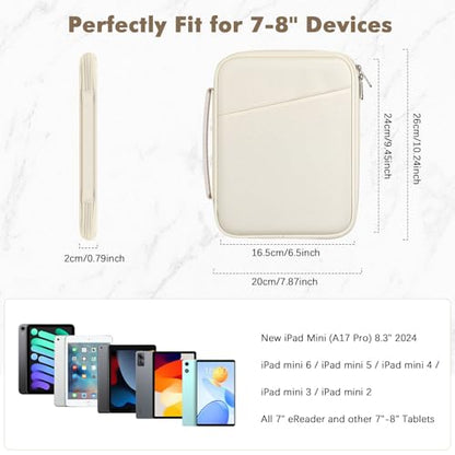 MoKo 7-8 Inch Padded Tablet Sleeve Protective Carrying Case for iPad mini (A17 Pro) 8.3" 2024, iPad mini 6/5/4/3/2th, 7" eReader, Tablet Bag with Handle, Beige - color: Beige, size: 7-8 Inch