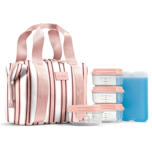 Fit & Fresh Remi Lunch Bag for Women Work – Neoprene Lunch Tote with Containers & Ice Pack, Reusable Meal Prep Lunch Box, Large Capacity, Machine Washable - color: Pink Chunky Stripe