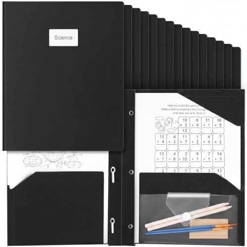 Kosiz 24 Pack Plastic Folders with Pocket Bulk 2 Pocket Heavy Duty Letter Size Folders with 3 Prongs, Clear Pen Pouch,File Document Organizer for Office Home Supplies (Black) - color: Black