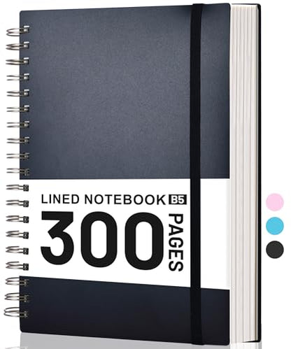 Yoment B5 Spiral Notebook,300 Pages College Ruled Lined Journal,Hardcover | 100GSM thick paper,7 x 10 inches Black hardcover with lay-flat binding and inner pocket for school,office,work,study - color: Black