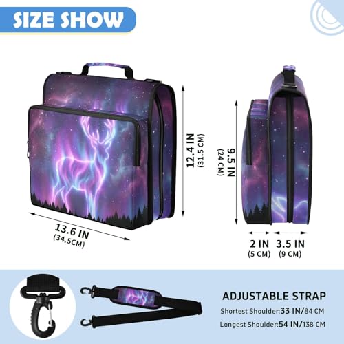Deer 2-inch 3 Ring Zipper Binder with Shoulder Strap Holds 14 Inch Laptop for Students and Office - color: Glowing Deer