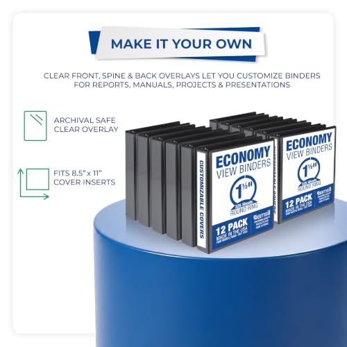 Samsill 1.5 Inch 3 Ring Binders, Economy Round Ring, Clear View Cover, 325 Sheet Capacity - for School, Home, Office - Black, 12 Pack - size: 12-Pack, style: 1.5 Inch