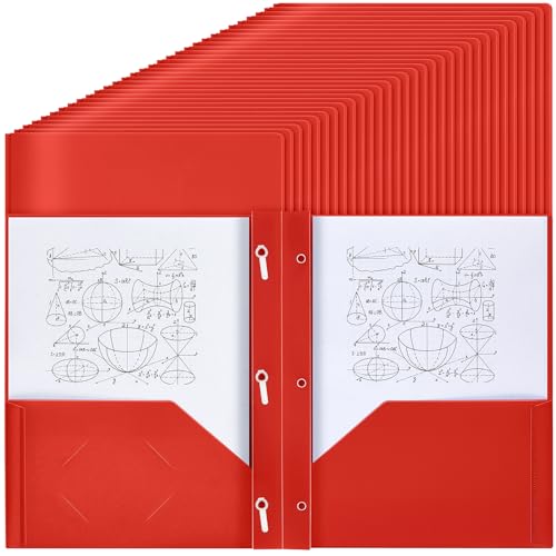 Yeaqee 300 Pack Plastic Folders with Prongs Heavy Duty Plastic 2 Pocket Folder with 3 Prongs, Business Card Slot for Back to School Office Home 11.6 x 9.5 Inch (Red) - color: Red
