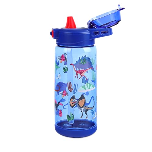 Kids Water Bottle with Flip-Up Straw and Carry Handle for School/Sports/Daycare/Travel, BPA-Free, Lightweight, Leak-Proof Durable Plastic Drinking Cup for Girls Boys Toddlers 20oz (Dinosaurs) - color: Dinosaurs Blue, size: 20.3 Ounces