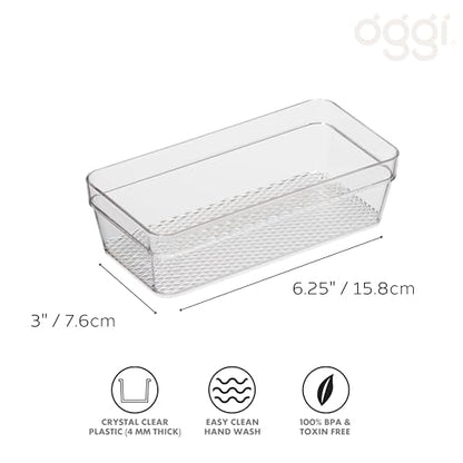 Oggi Clear Drawer Organizer - 3" X 6.25"- Ideal for Organizing Kitchen Drawers, Office, Desk, Silverware, Kitchen Utensils, Cosmetics and Bathrooms - size: 3" by 6"