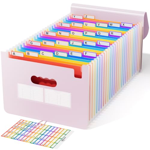 ABC life 26-Pocket Accordion File Organizer, Expanding File Folder, Letter/A4 Size Plastic Monthly Bill & Tax Receipt Holder with A-Z Tabs for Home, Office, Classroom - Pinkish Purple - color: Pinkish Purple