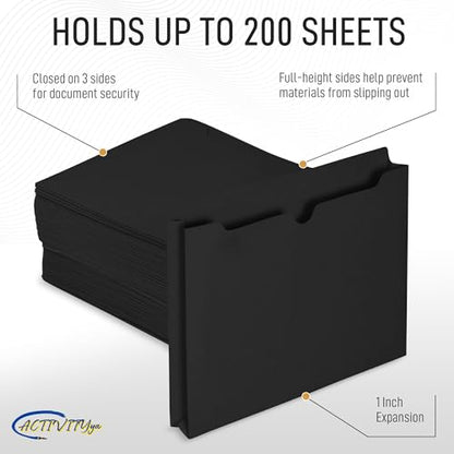 Black File Jackets, 1 Inch Expansion, Letter Size, Reinforced Straight-Cut Tab, 6 Pack - color: Black, style: 1 Inch Expansion