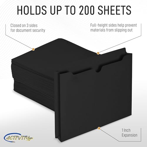 Black File Jackets, 1 Inch Expansion, Letter Size, Reinforced Straight-Cut Tab, 6 Pack - color: Black, style: 1 Inch Expansion