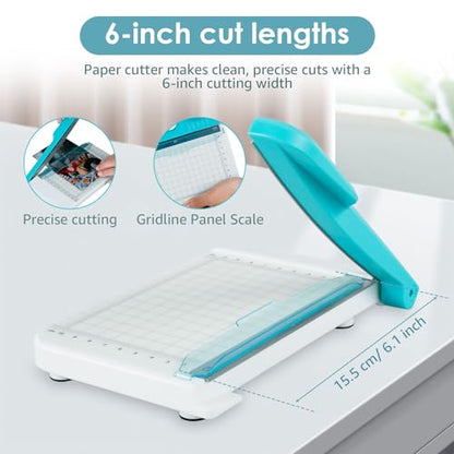 Guillotine Paper Cutter, 6 Inch Cut Length Small Paper Cutter, Non Slip Paper Trimmer Compact and Portable Curved Strip Paper Cutters for Cutting Coupon Craft Paper Card and Photo