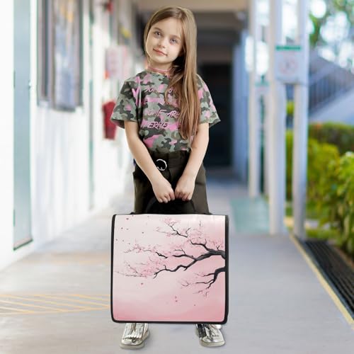 Pink Cherry Blossom Tree with Branches 3 D-Ring 2 inch Zipper Binder Bag with Shoulder Strap, Multi-Pocket Portfolio Organizer Case for 13 Inch Laptop Middle School