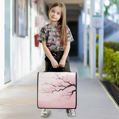 Pink Cherry Blossom Tree with Branches 3 D-Ring 2 inch Zipper Binder Bag with Shoulder Strap, Multi-Pocket Portfolio Organizer Case for 13 Inch Laptop Middle School