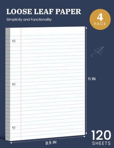 Loose Leaf Paper Wide Ruled, 8-1/2 x 11 In, 480 Sheets Filler Paper for 3-Ring Binder, Double-Printing Lined Paper, 3-Hole Punched Notebook Paper Binder Paper 8.5'' x 11'', 4 Pack, 120 Sheets/Pad - style: 8.5x11-Wide Ruled-4 Pack (480 Sheets)