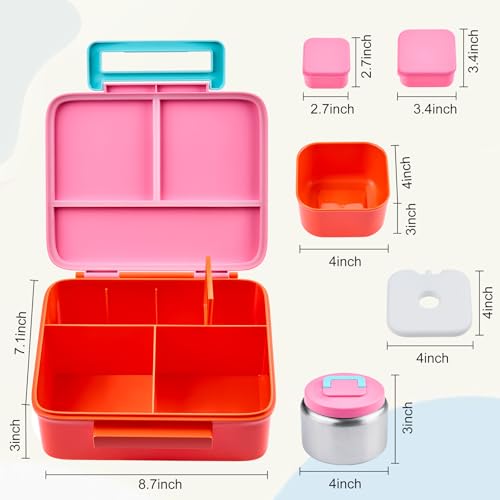Bento Lunch Box for Kids with 8oz Soup Thermo Leak-Proof Lunch Food Containers with Snack Sauce Container for Kid Girls Boys to School,Pink - color: Pure Pink