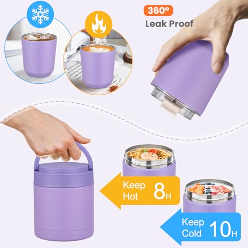 Large Bento Lunch Box Set for Adults Kids Women with 10.5oz Soup Thermo,Coffee Tumblers Men Girls Boys Teenagers Leak-Proof Lunch Food Containers with Lunch Bag - color: Purple