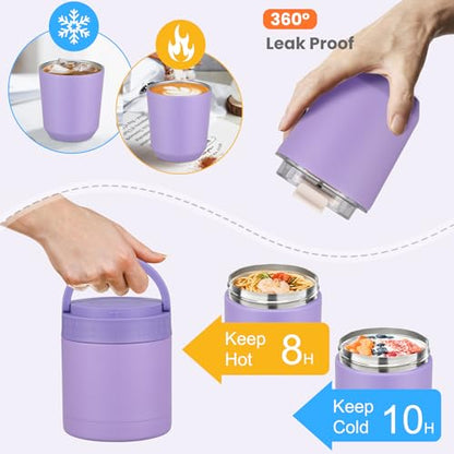 Large Bento Lunch Box Set for Adults Kids Women with 10.5oz Soup Thermo,Coffee Tumblers Men Girls Boys Teenagers Leak-Proof Lunch Food Containers with Lunch Bag - color: Purple