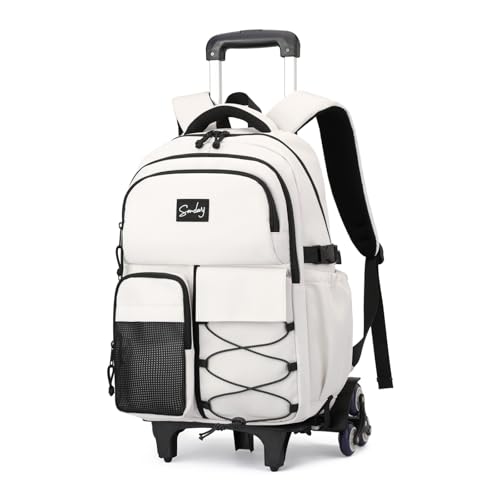 Rolling Backpack for Boys with Wheels Roller Laptop Bookbag for Kids | Trolley Bag for School Wheeled School Bag for Teen Boys White - color: H 6 Wheels-white