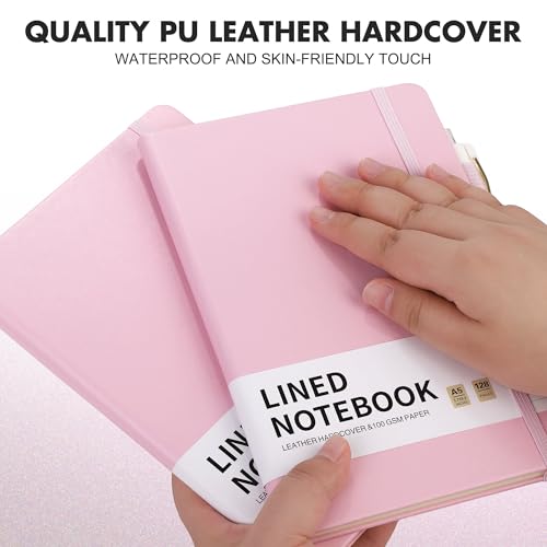 Aodaer 12 Set Lined Notebook Journals with Pens A5 Notebooks 100 GSM College Ruled Hardcover Notebook PU Leather Notepad with Pen Holder for Office School, 5.7 x 8.3 Inches, Pink - color: Pink